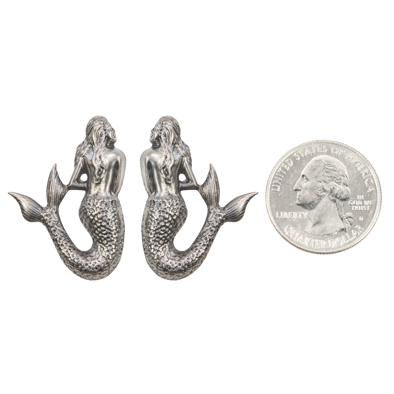 Antiqued Pewter Plated Brass Shy Mermaid Pendants Pair - XXX - P-P42